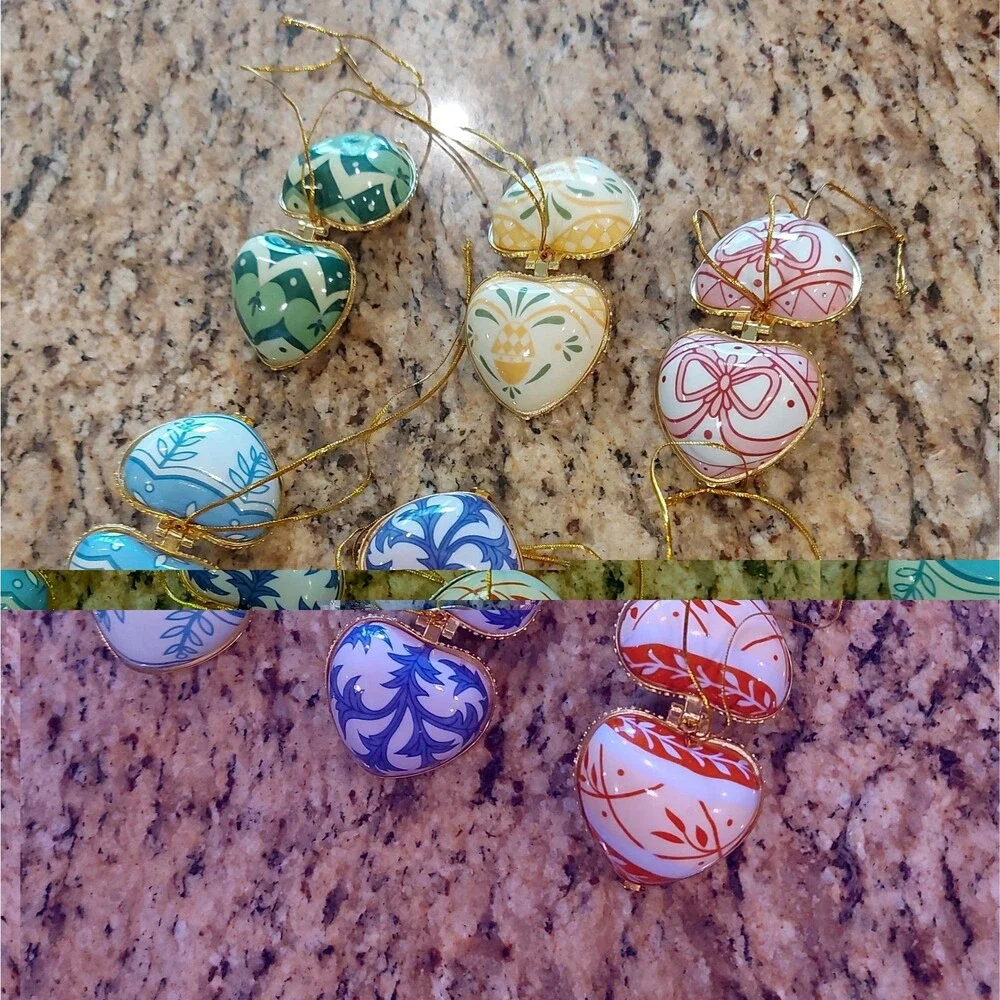 Valerie Parr Hill Ceramic Heart Shape Ornaments / Trinkets Set Of 6 ~ QVC